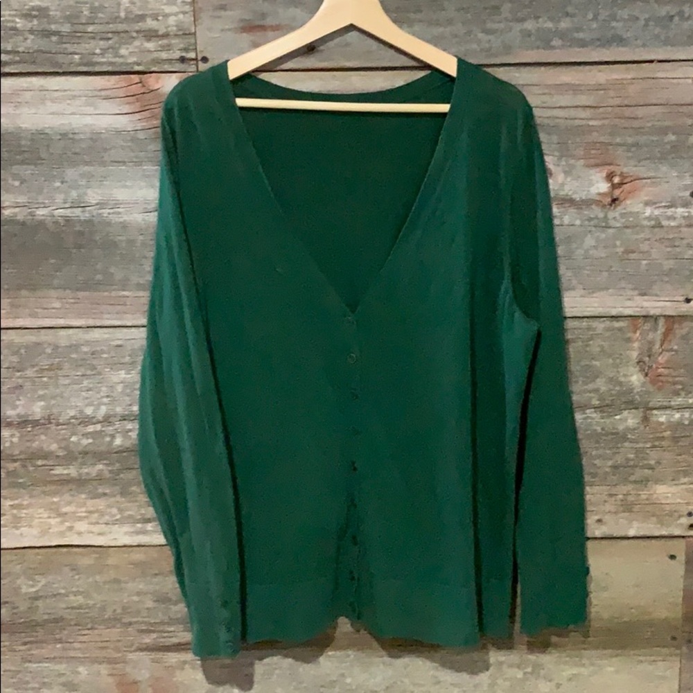 Green Button-Up V-Neck Cardigan